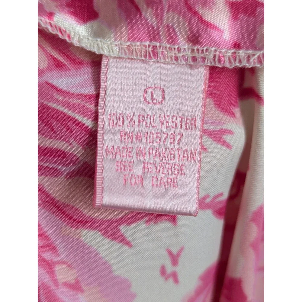 Strappy Silky Satin Slip Nightgown Dress M L Pink Rose Floral Bows L 90s Y2K